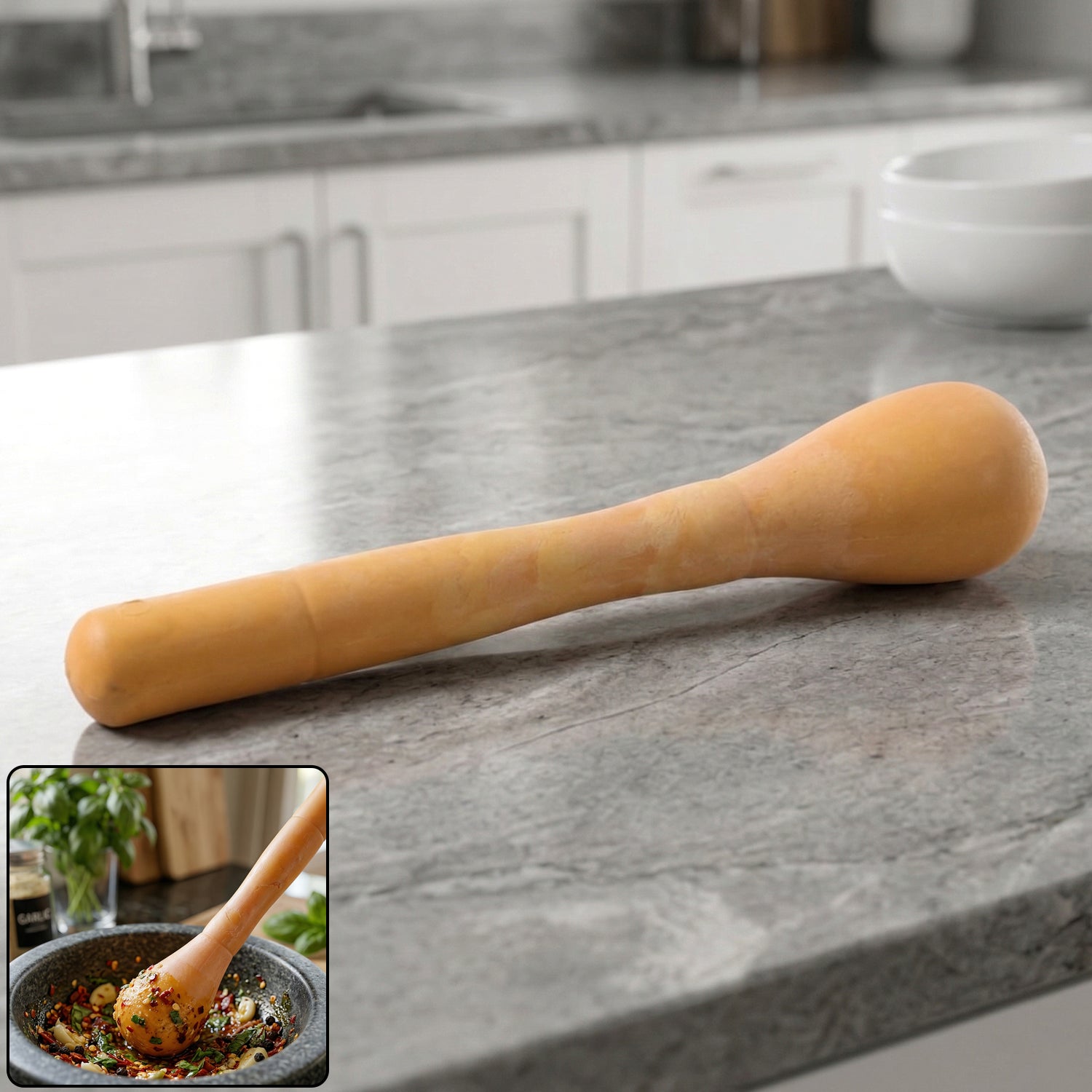 Traditional wooden masher grinder for kitchen use