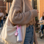 Portable 450ML water bottle with decorative charm and hanging loop