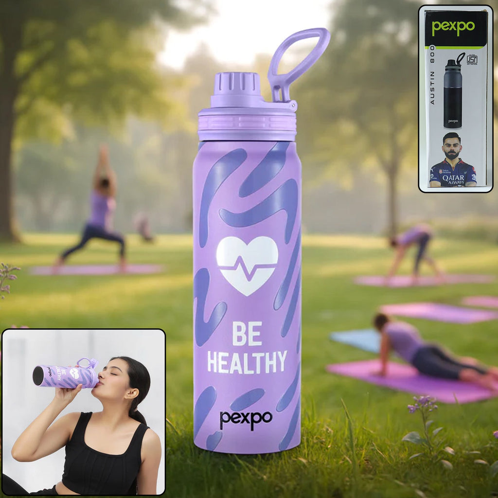 Stainless steel water bottle with printed design