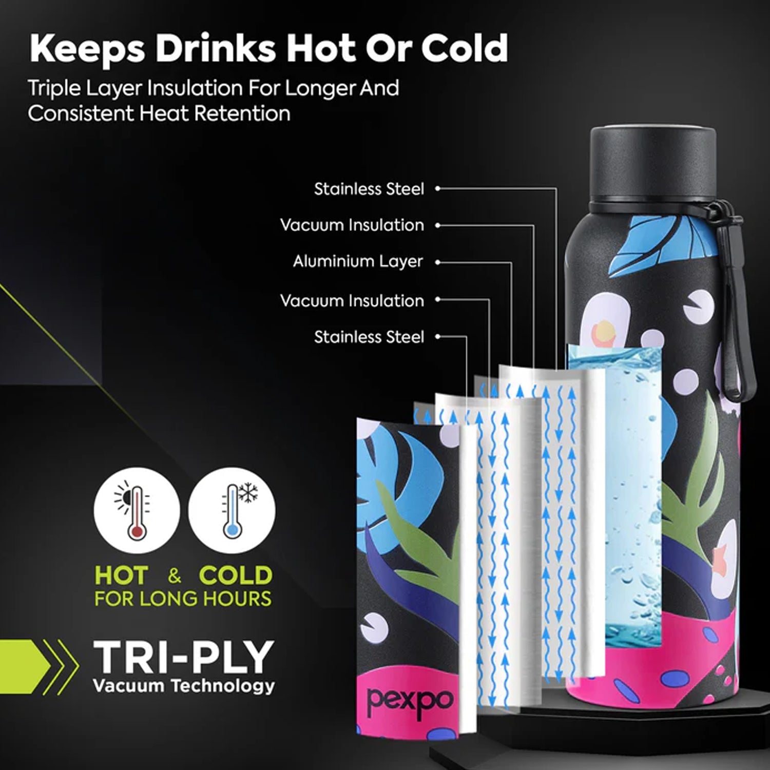 Lightweight stainless steel bottle with print design
