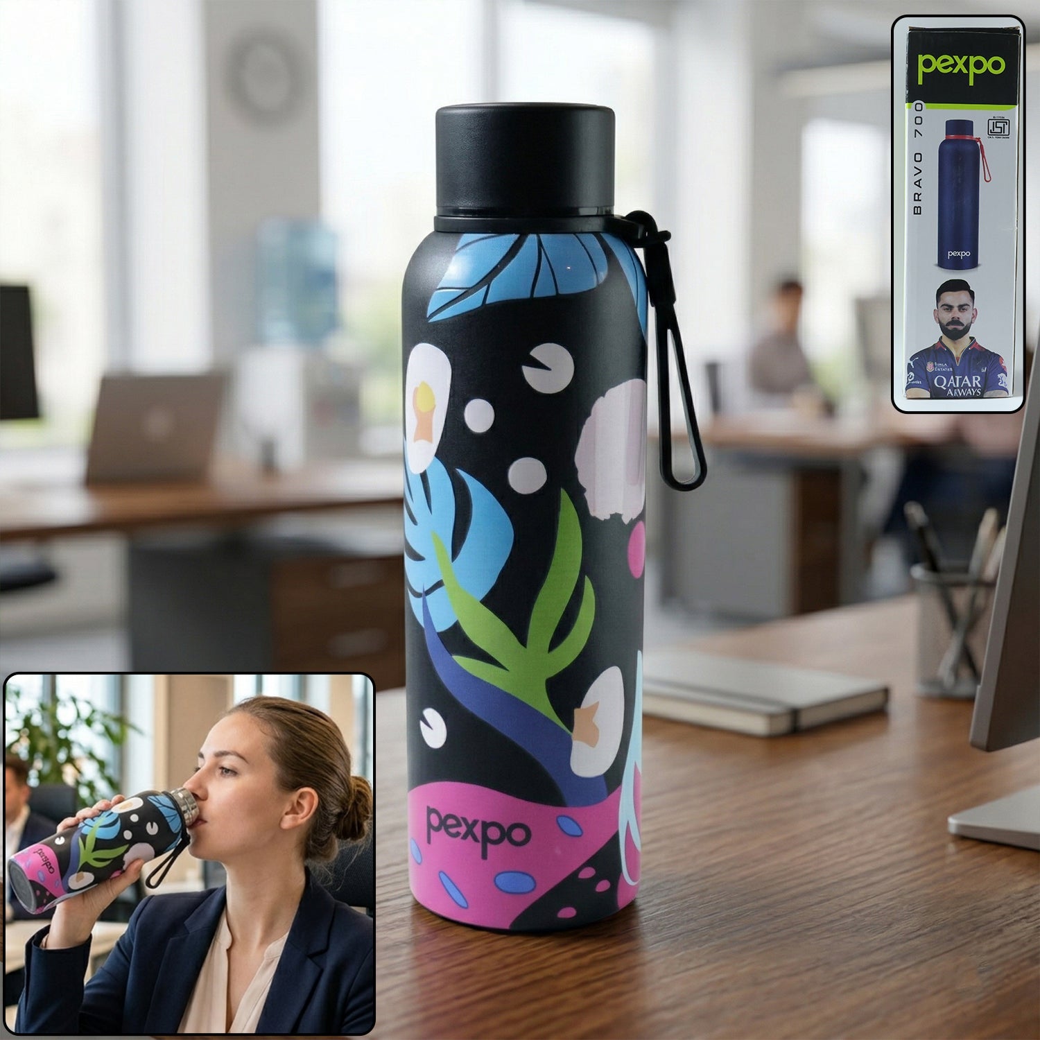Printed stainless steel water bottle with leakproof lid for daily use
