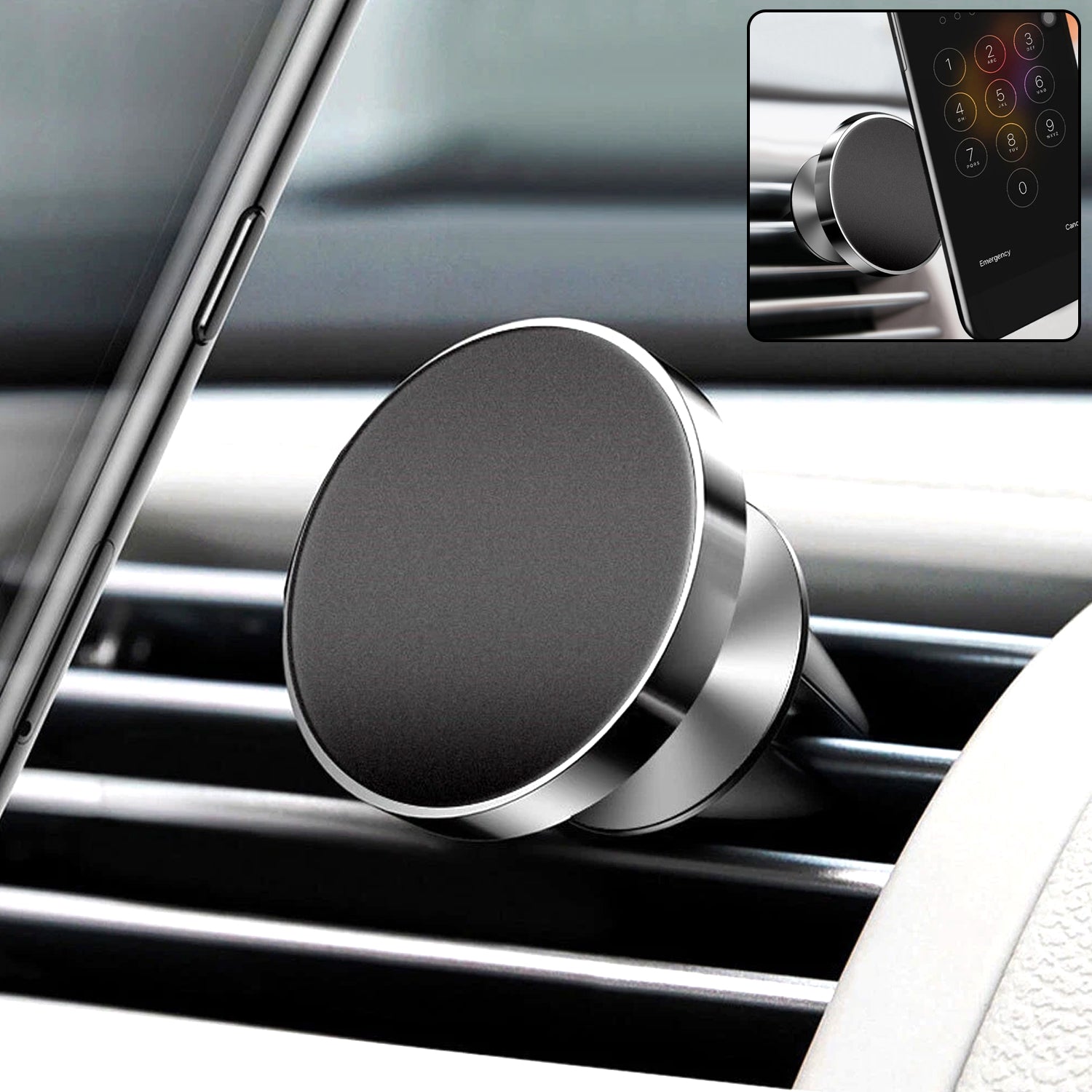 Rotating magnetic phone holder securely mounted inside car