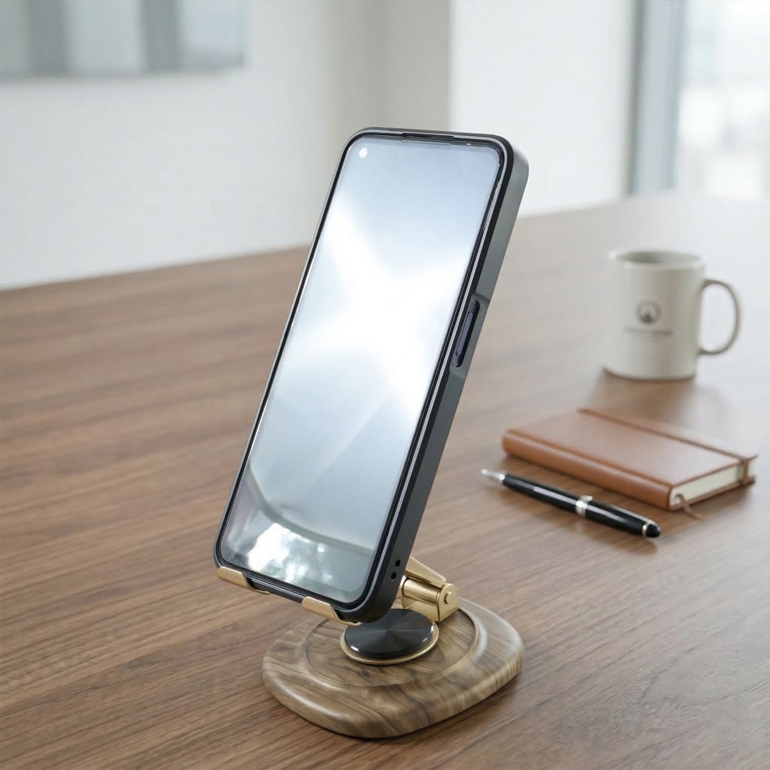 Compact and durable mobile phone stand for workspace