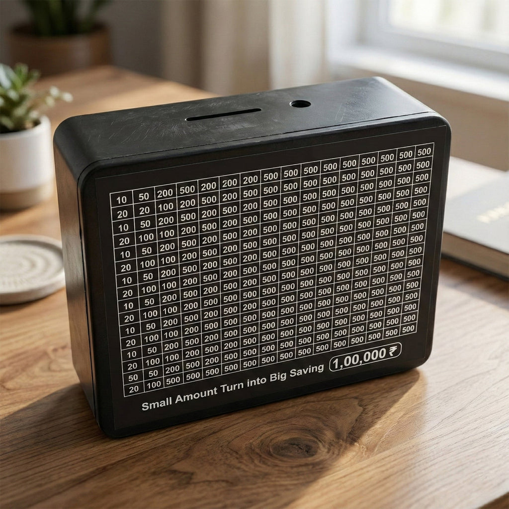Savings tracker chart printed clearly on reusable money box