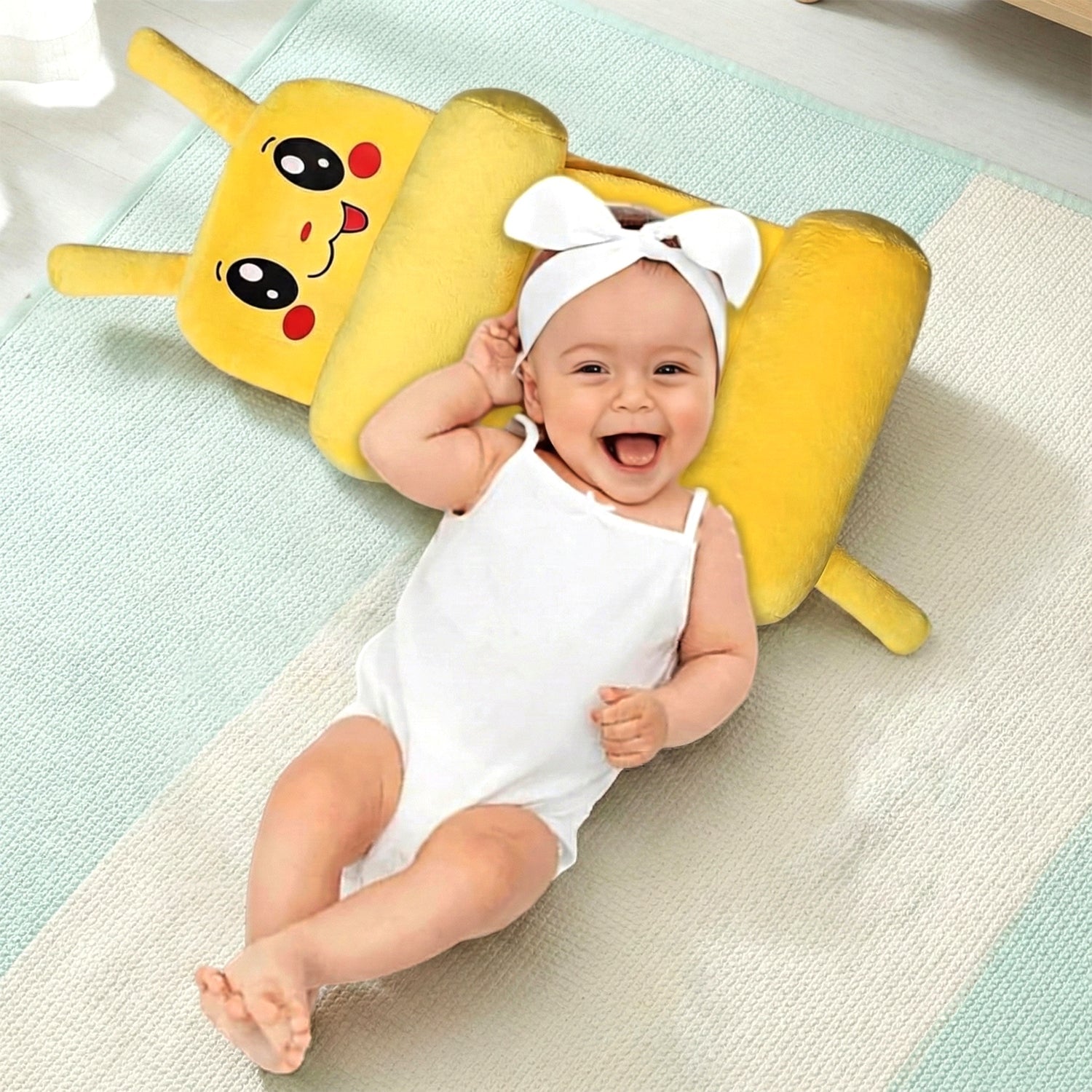 Safe sleep pillow providing head and body support for babies