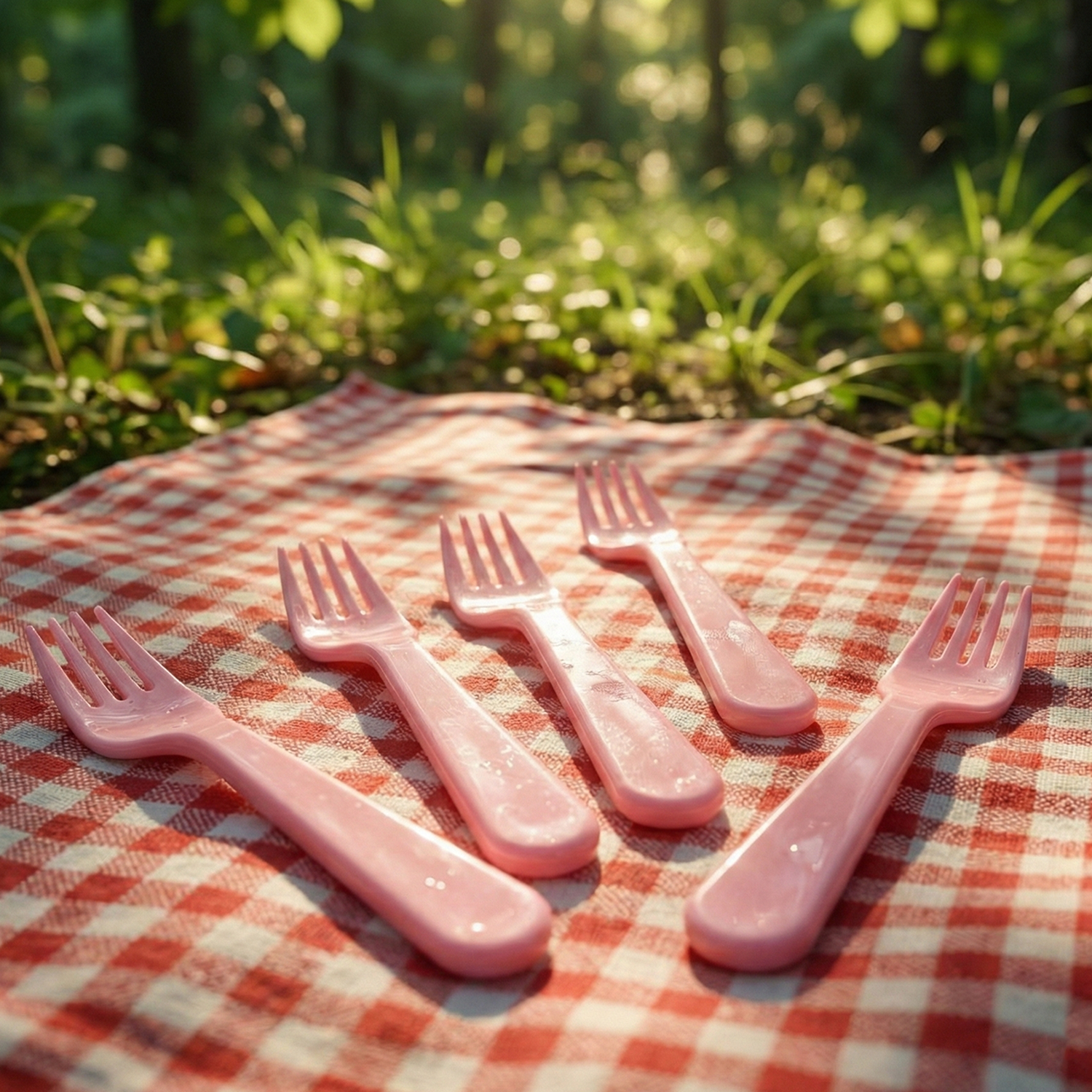 Pink plastic fork spoon with an innovative shape.