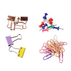 Set of colourful office accessories clips and pins for workspace