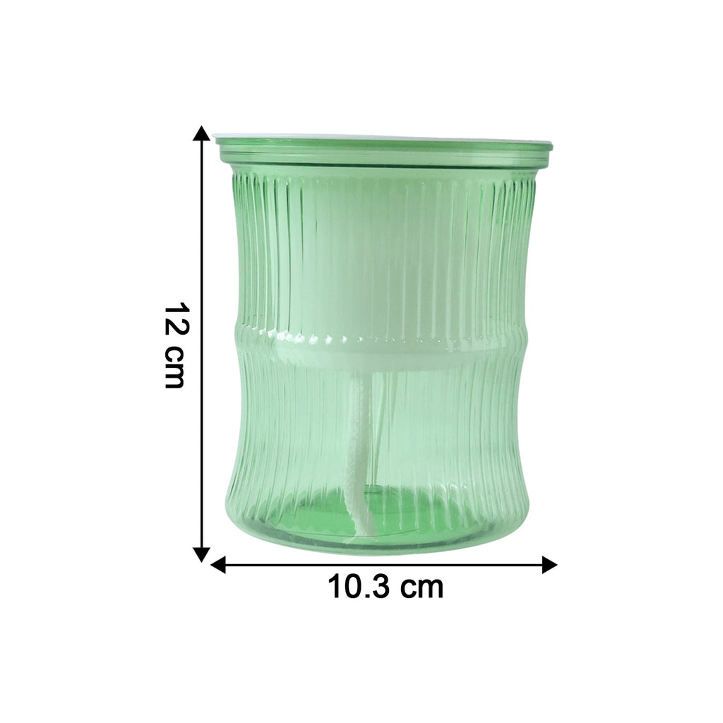 Close-up of bamboo style self-watering flower pot