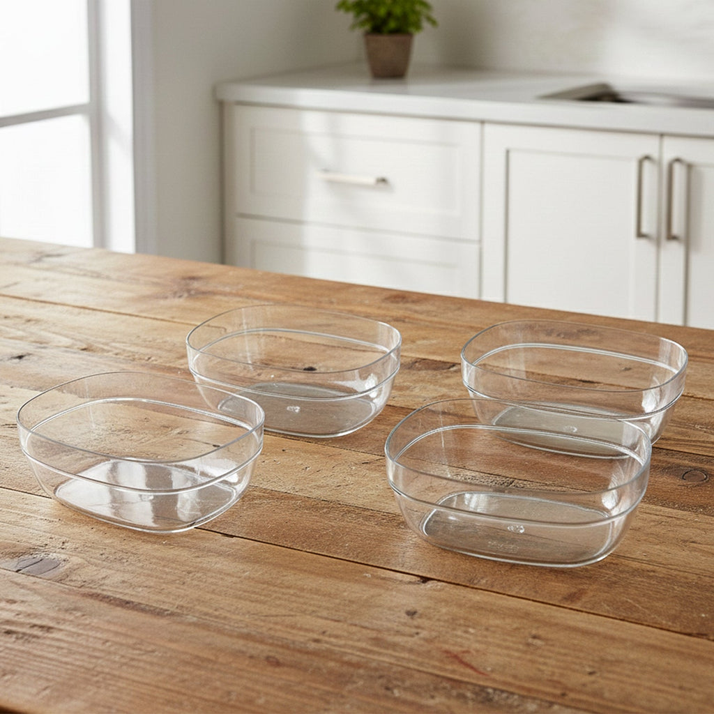 Clear crystal bowls suitable for kitchen storage and serving