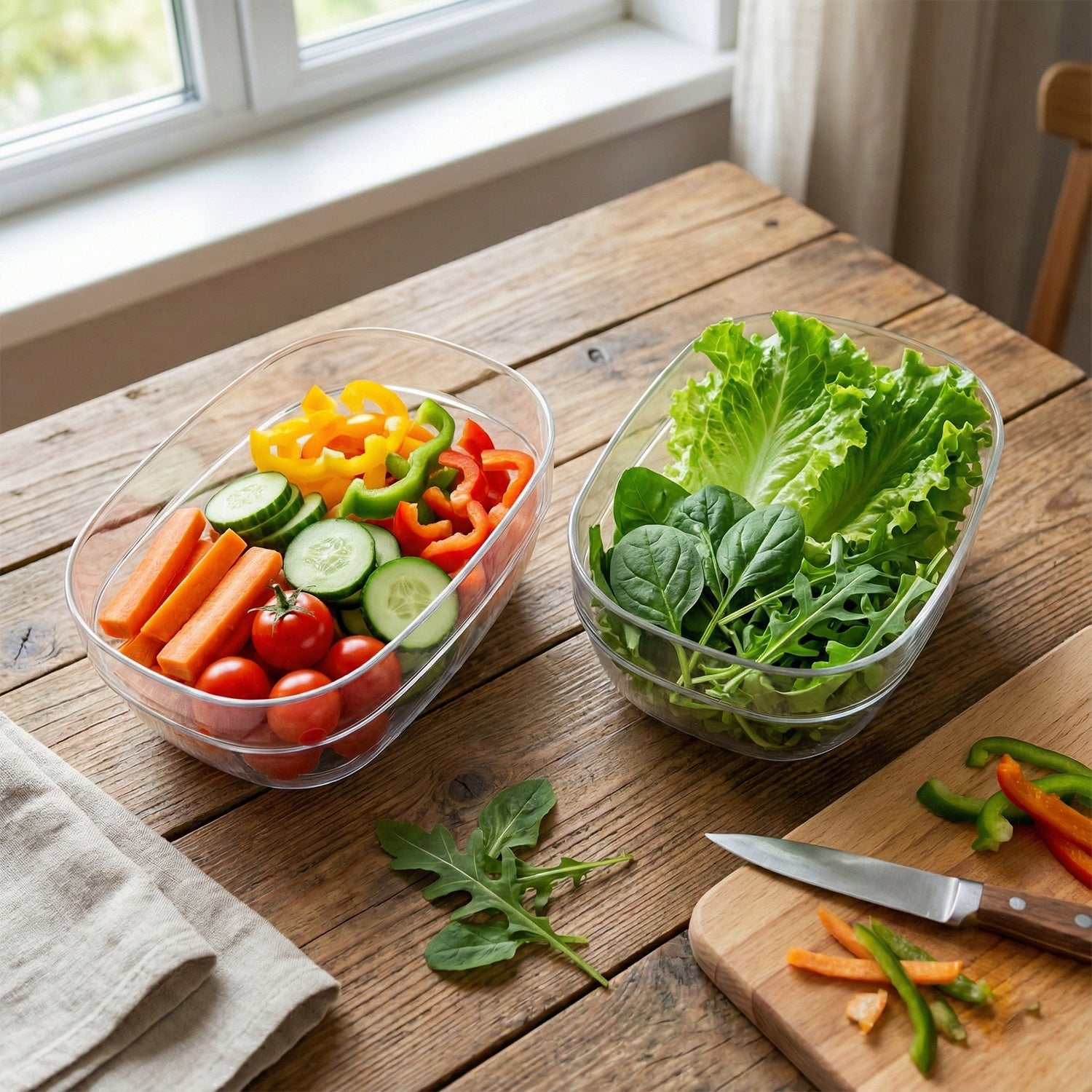 Stackable clear oval serving bowls saving kitchen storage space