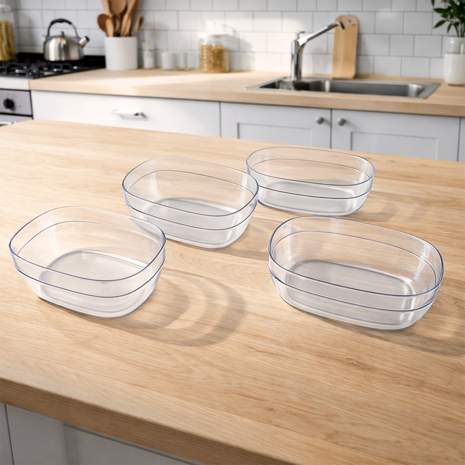 Stackable clear bowl set perfect for serving and food storage