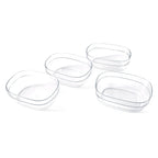 Clear plastic bowls stacked, showcasing durable serving bowl set
