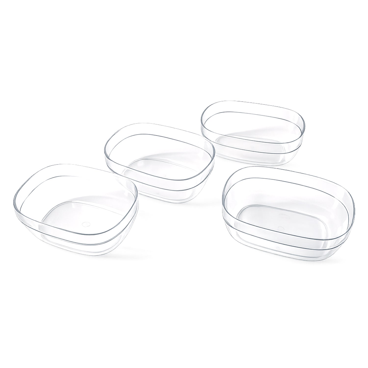Clear plastic bowls stacked, showcasing durable serving bowl set