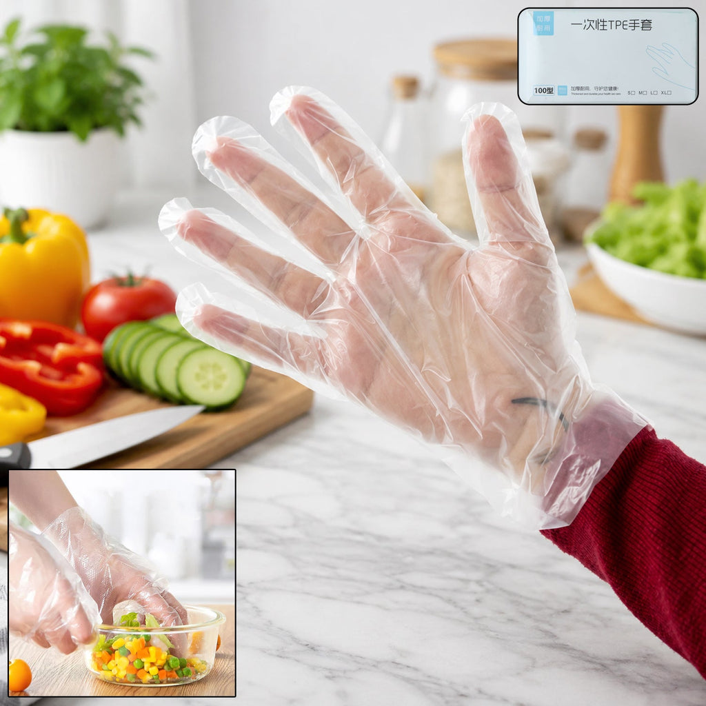Clear disposable gloves for food handling and cleaning