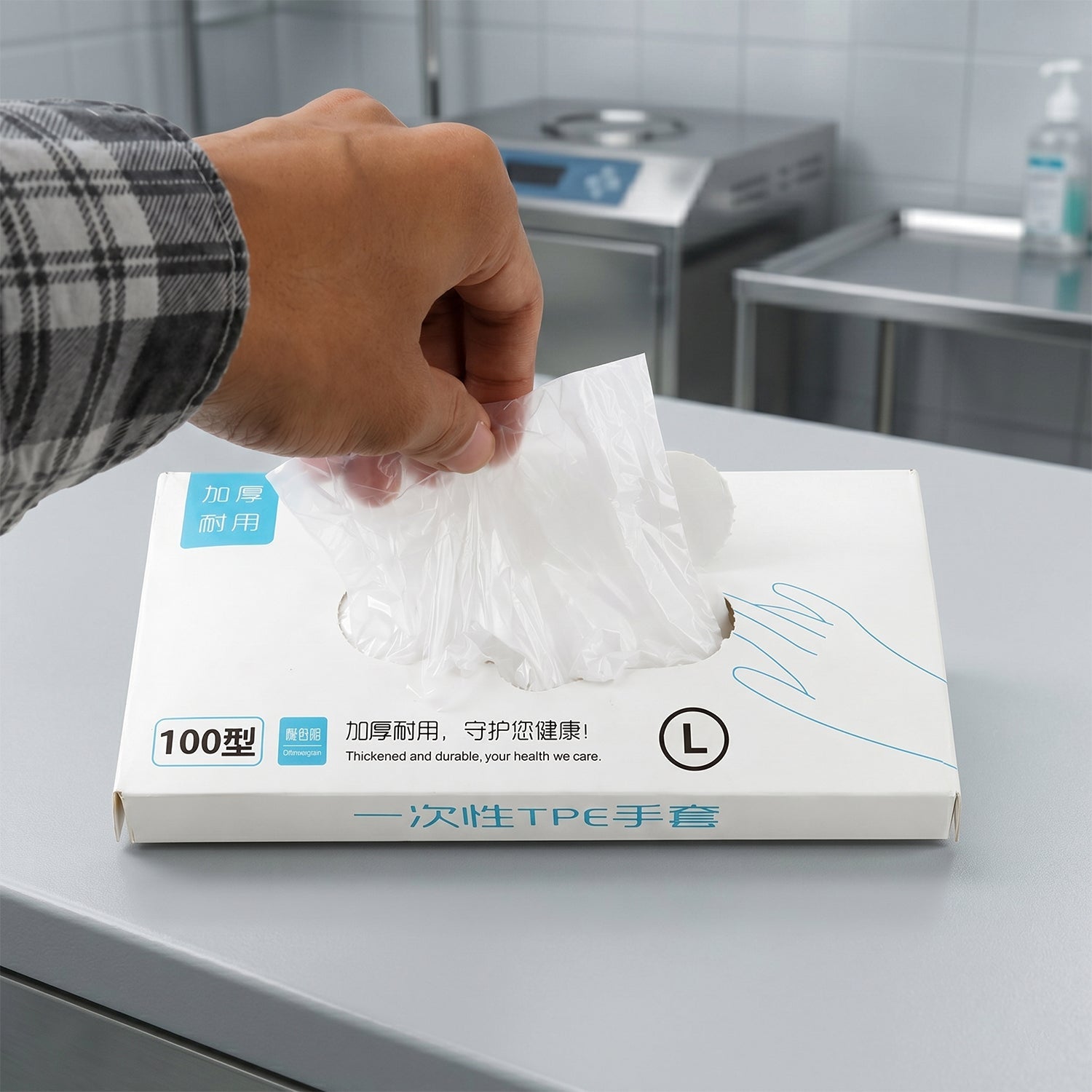 Packaging of disposable clear plastic gloves