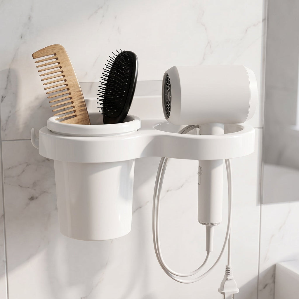 Wall mounted bathroom organizer with space-saving design