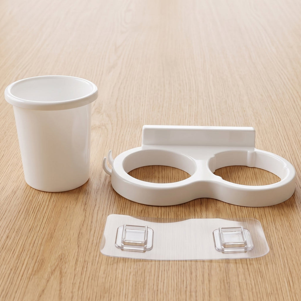 Durable plastic toothbrush holder for wall mounting in bathrooms