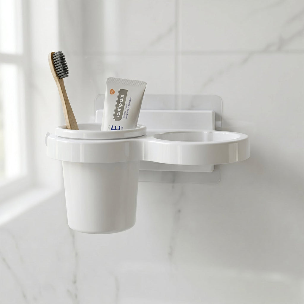 Multi-slot wall mounted bathroom storage for grooming essentials