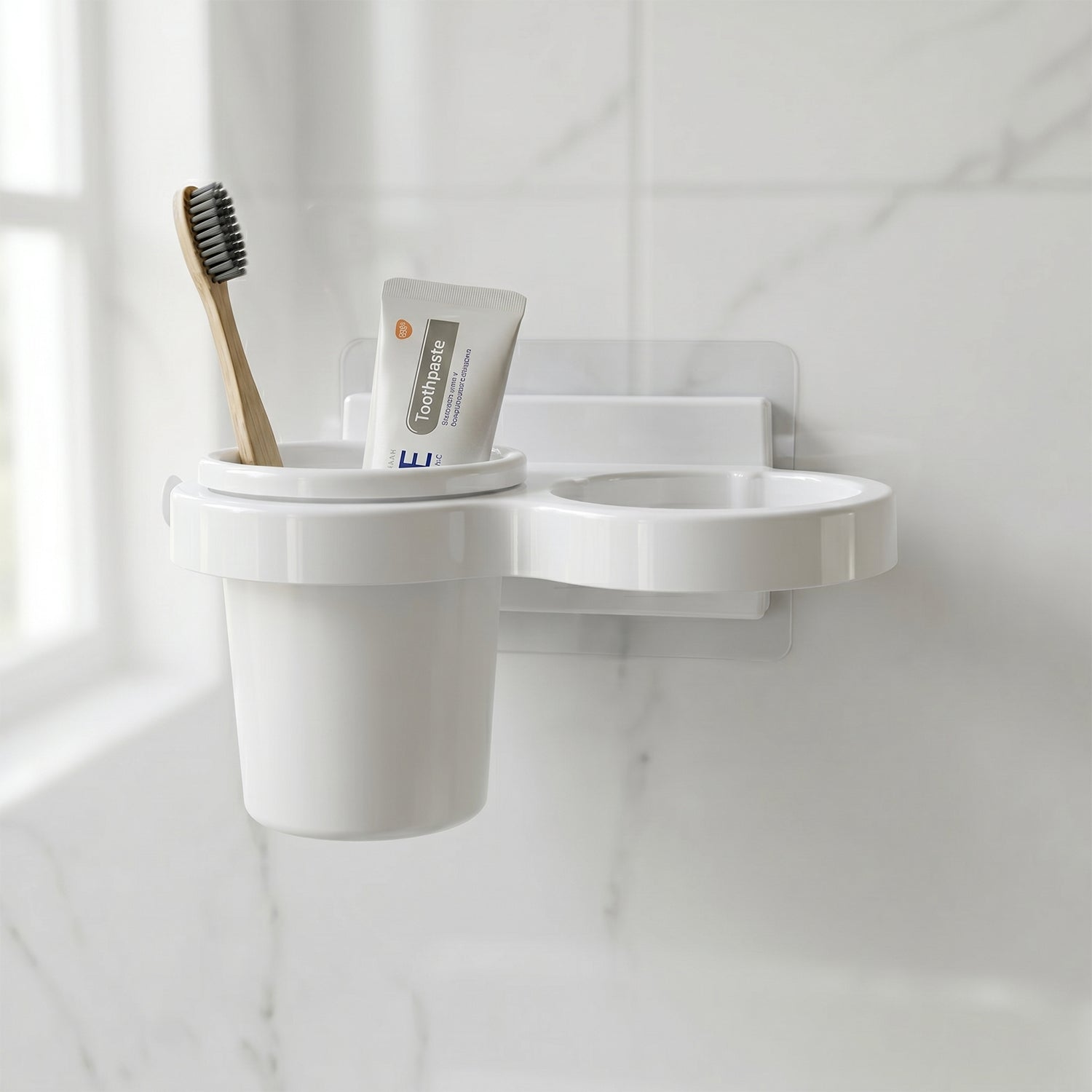 Multi-slot wall mounted bathroom storage for grooming essentials
