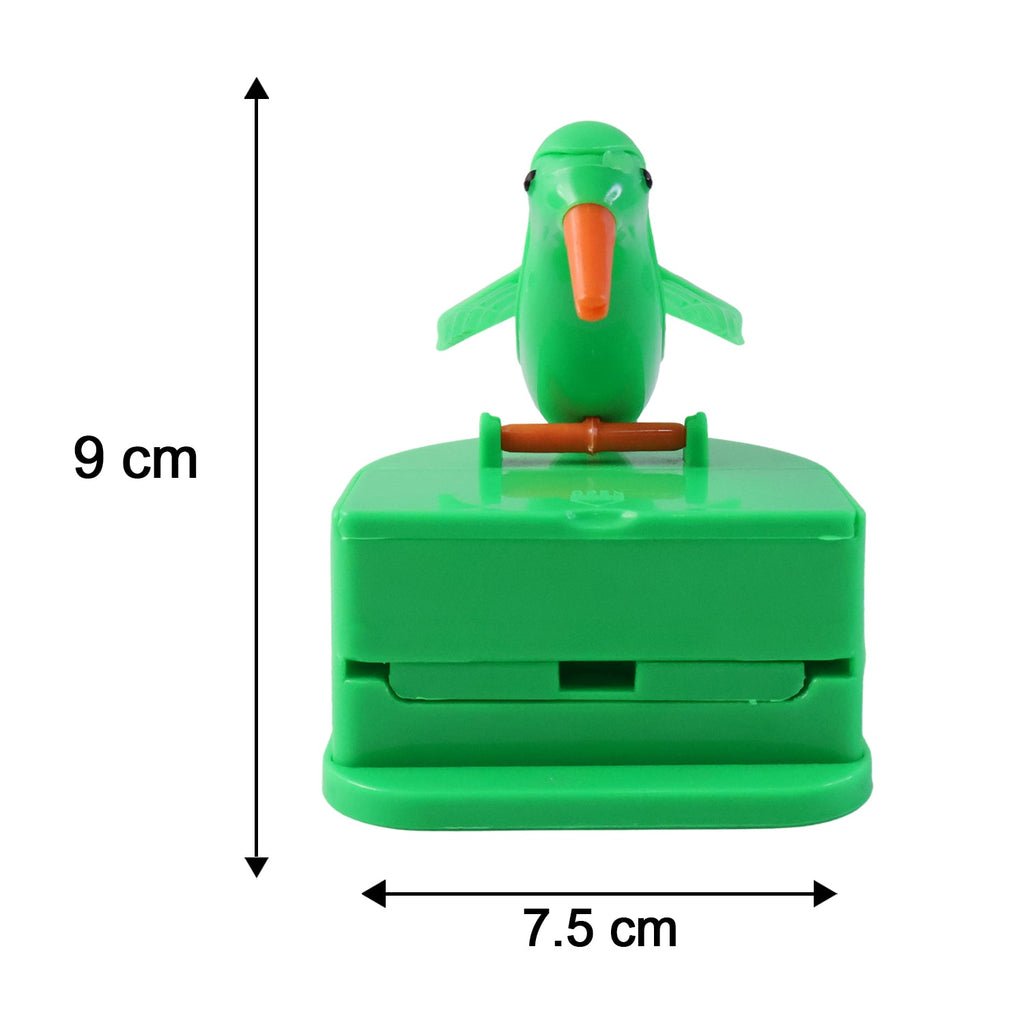 Side view of bird-shaped toothpick dispenser highlighting size