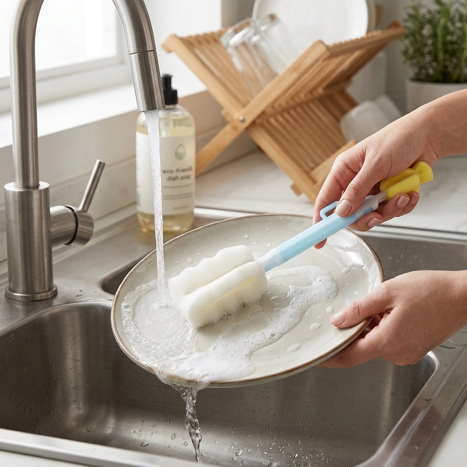 Narrow bottle scrubber brush for precision cleaning
