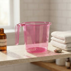 Angled close-up of the BPA-free plastic bathroom mug's texture.