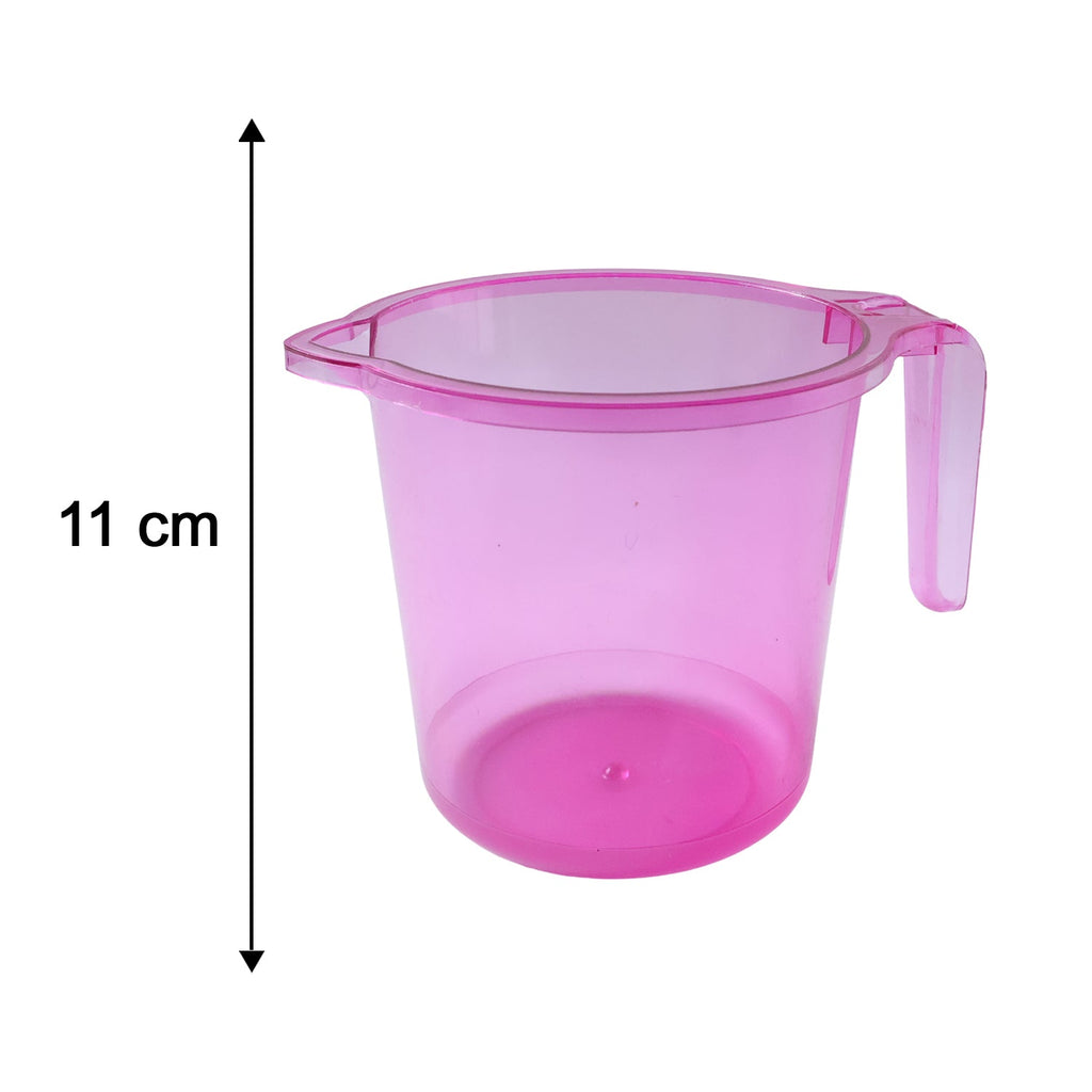 Diagram showing the dimensions of the plastic bathroom mug.