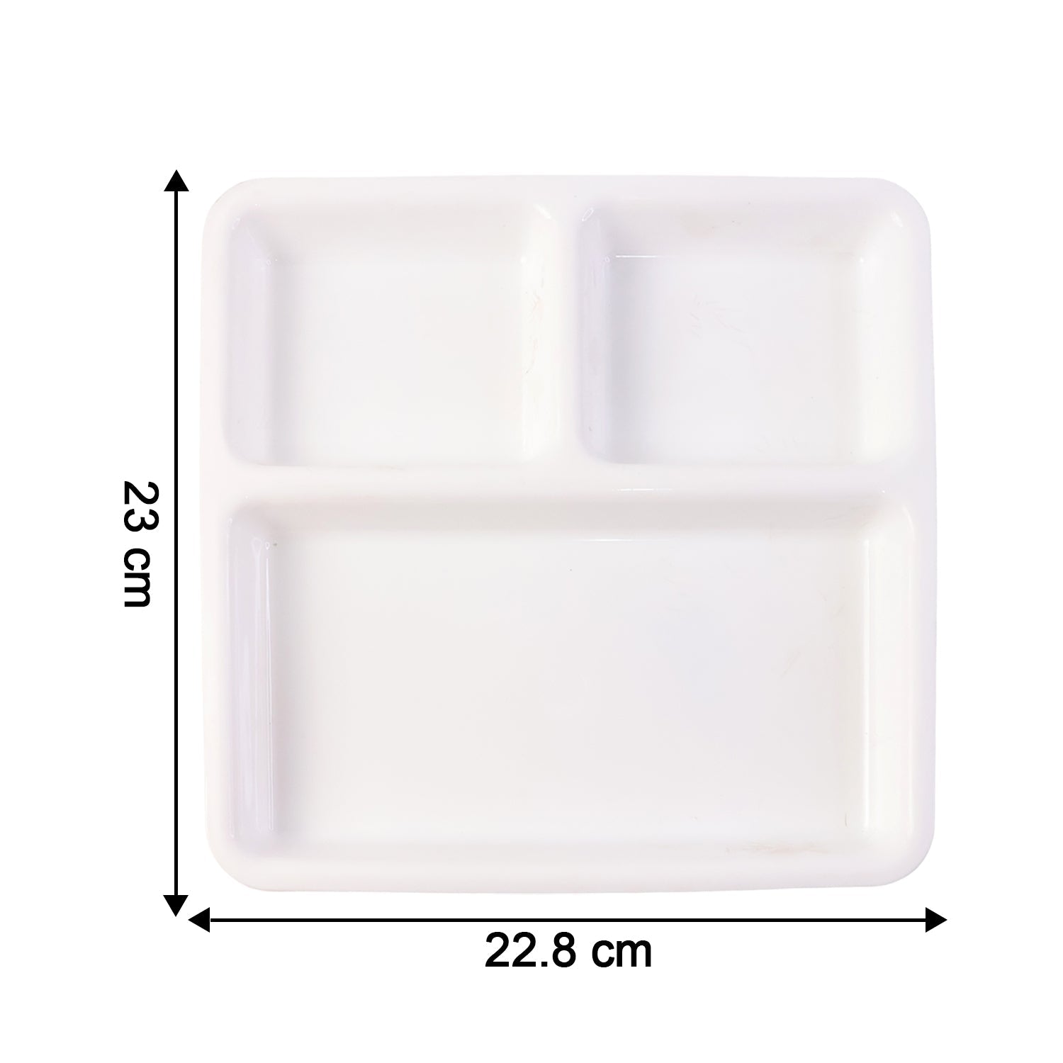 Side view of plastic 3-compartment plate showing depth and sections