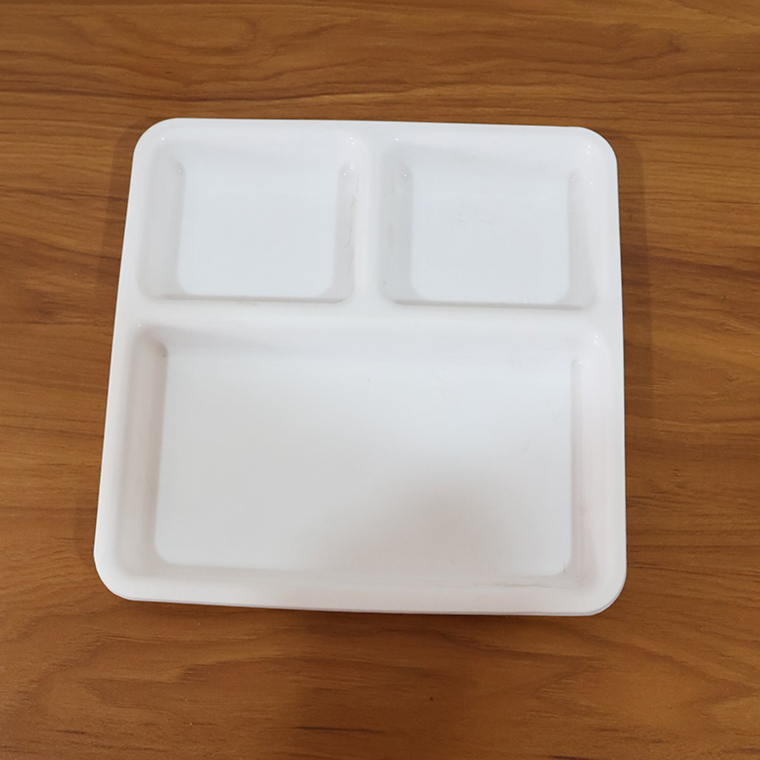 Plastic plate with three divided sections for meal portion control