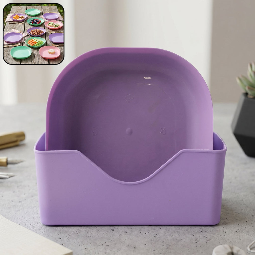 Snack serving plates set with storage stand for organized food presentation