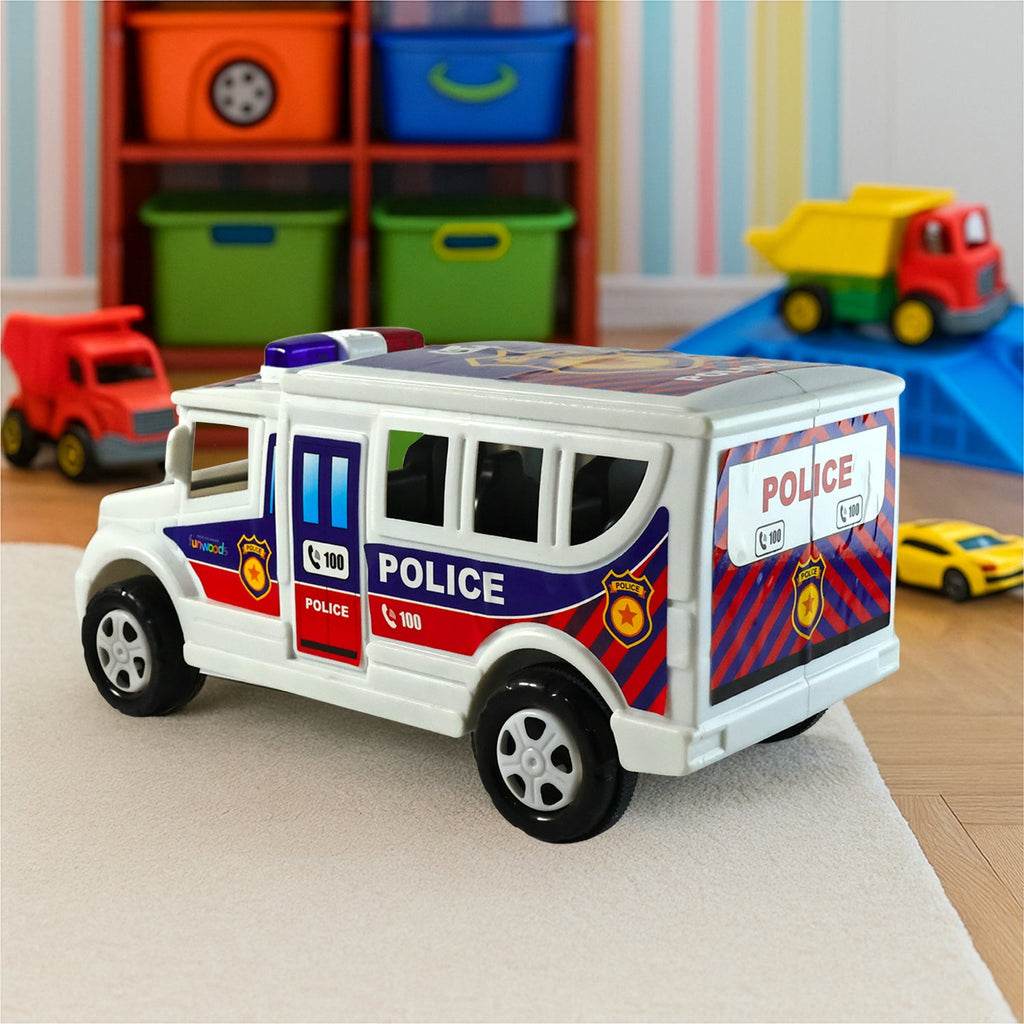 Rolling wheels of Police Van Toy enabling smooth friction powered movement