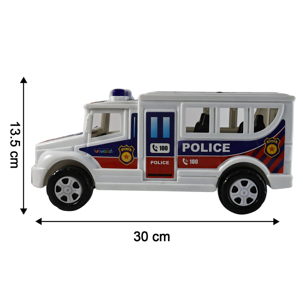 Size view of Police Vehicle Toy highlighting its kid-friendly compact dimensions
