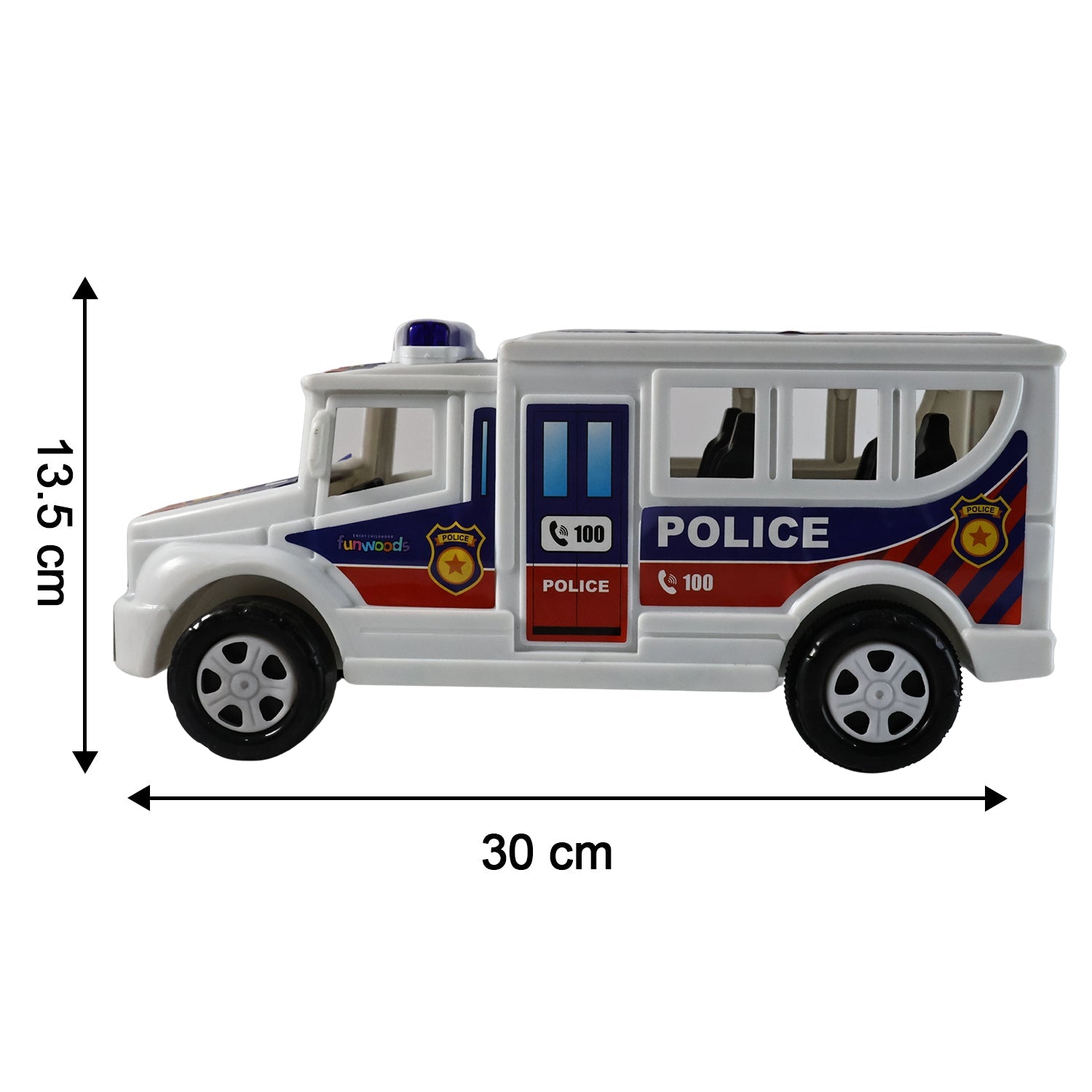 Size view of Police Vehicle Toy highlighting its kid-friendly compact dimensions