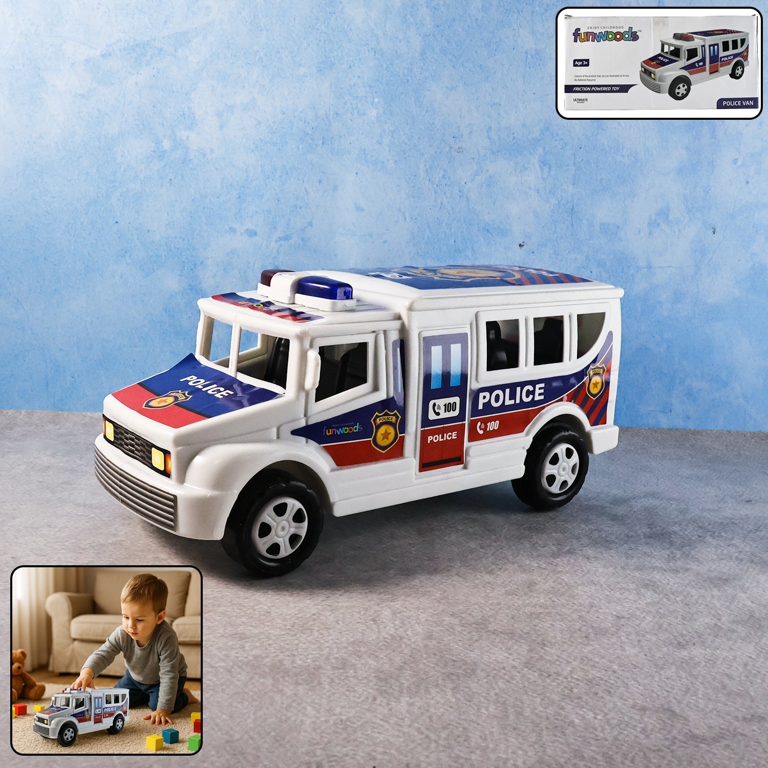 Police Van Toy friction powered push-and-go vehicle with realistic decals