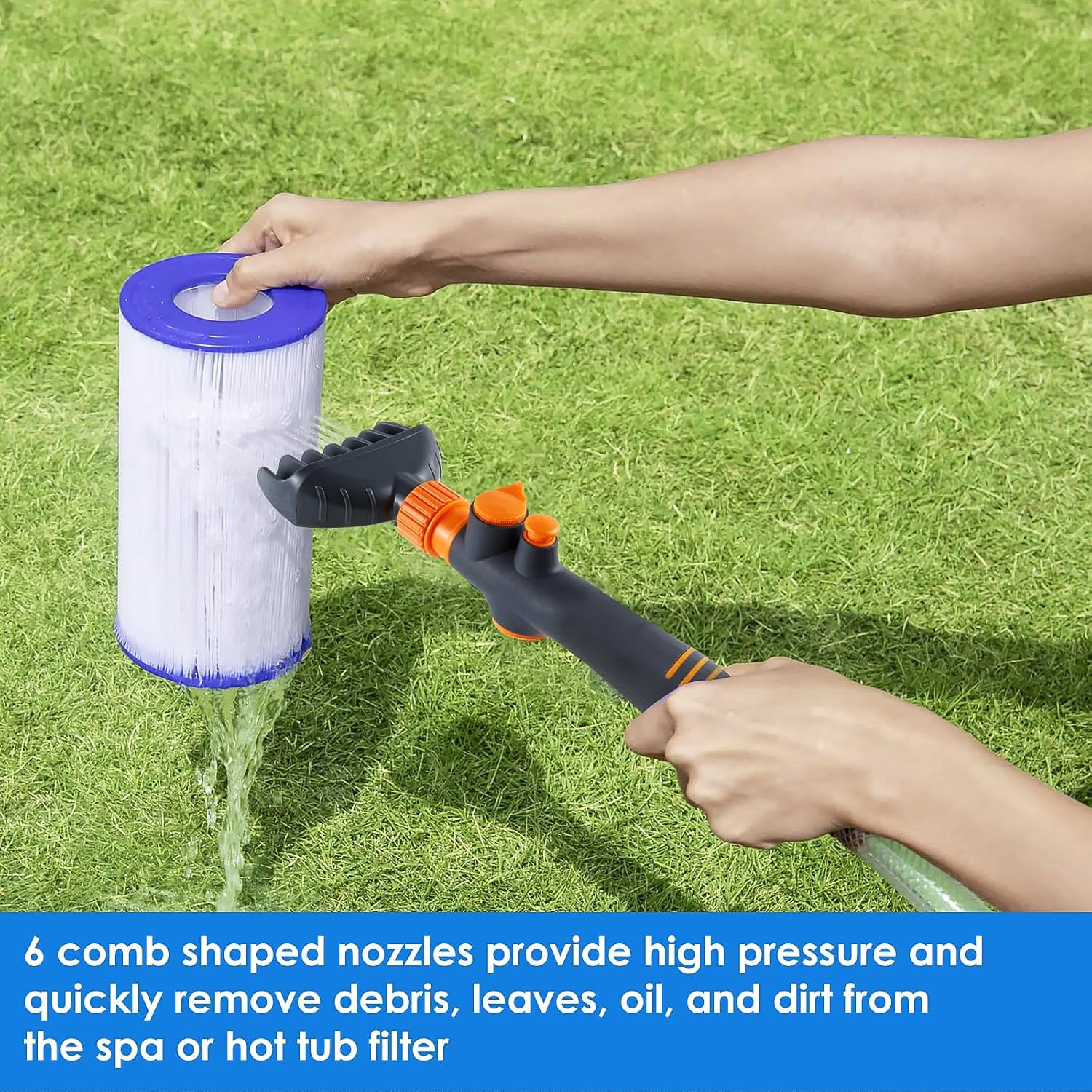 Pool filter cartridge cleaner nozzle side view