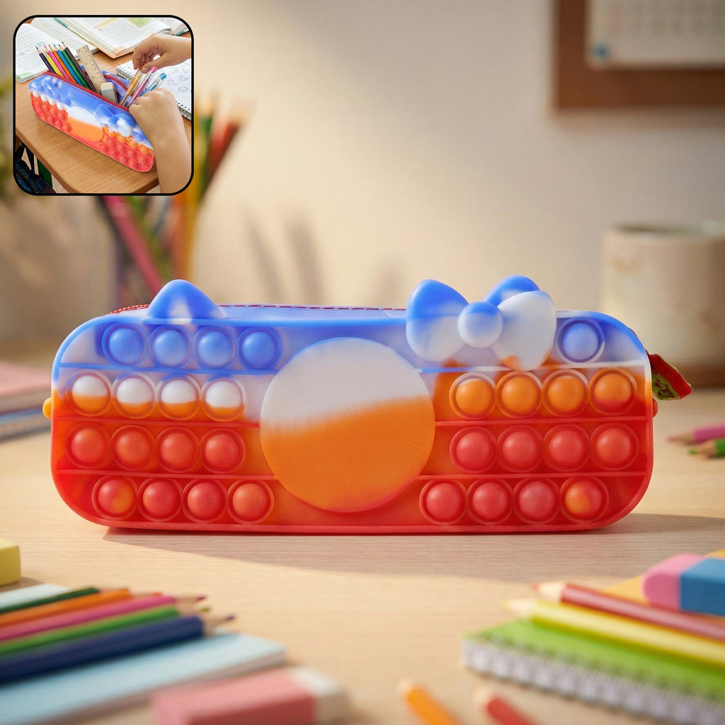 Colorful pop it pencil pouch for kids with stress relief bubble surface