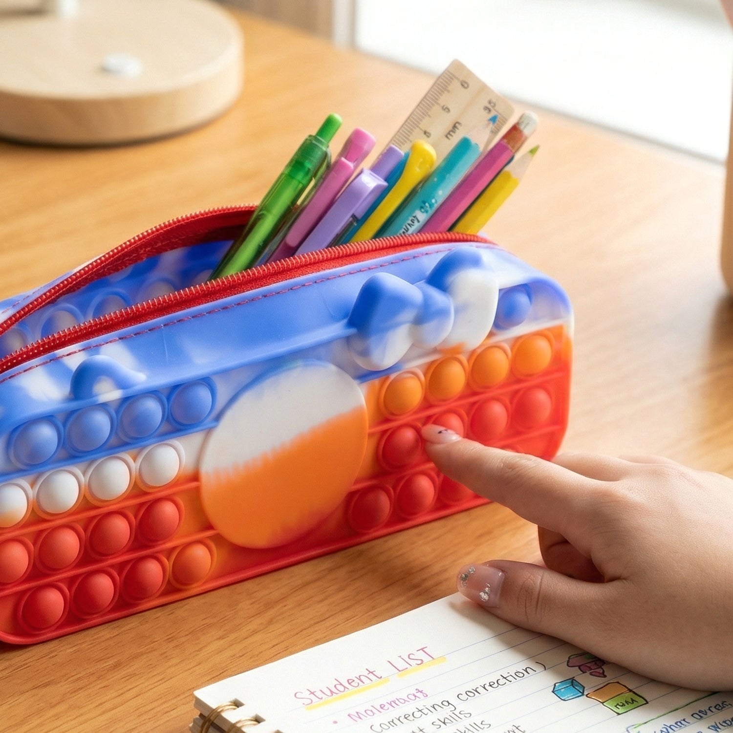 Stress-relief pop it stationery pouch with zipper closure