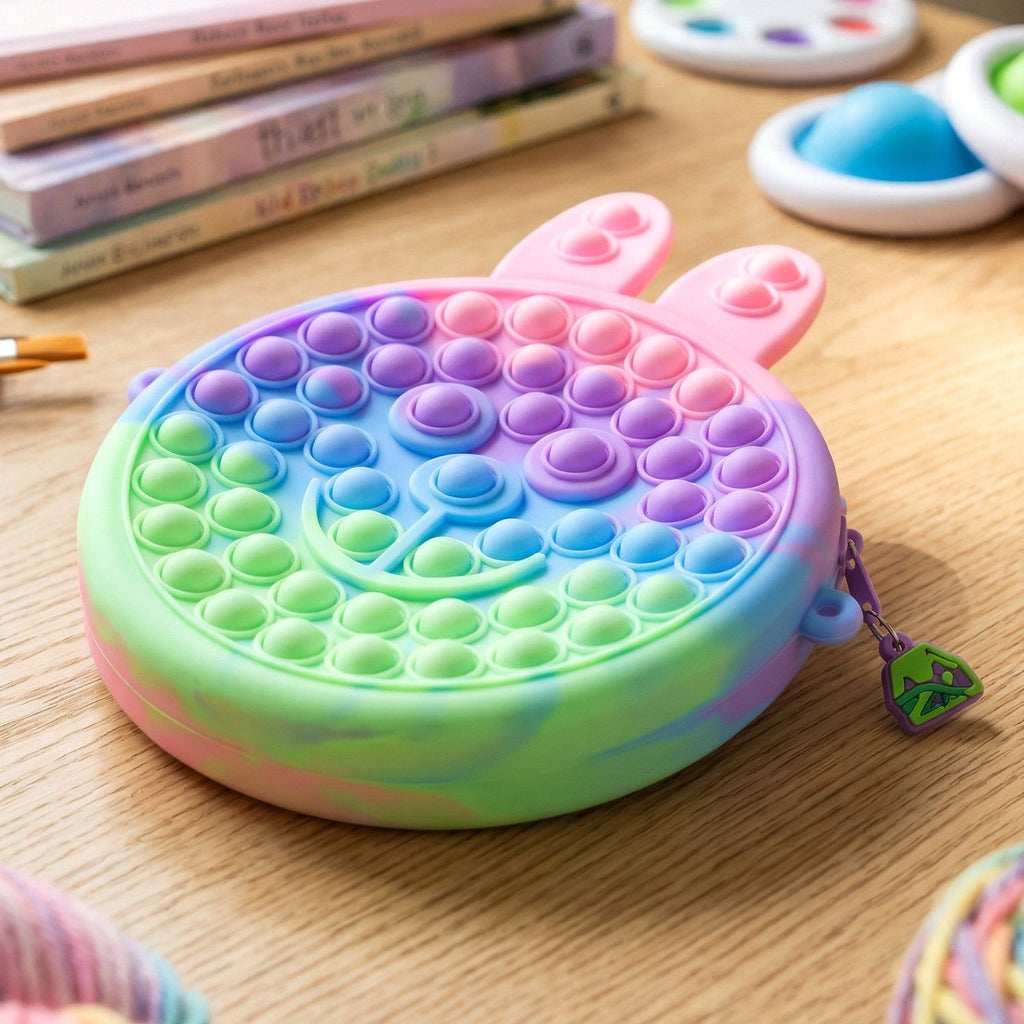 Vibrant caterpillar shape Pop It silicone pencil pouch for kids
