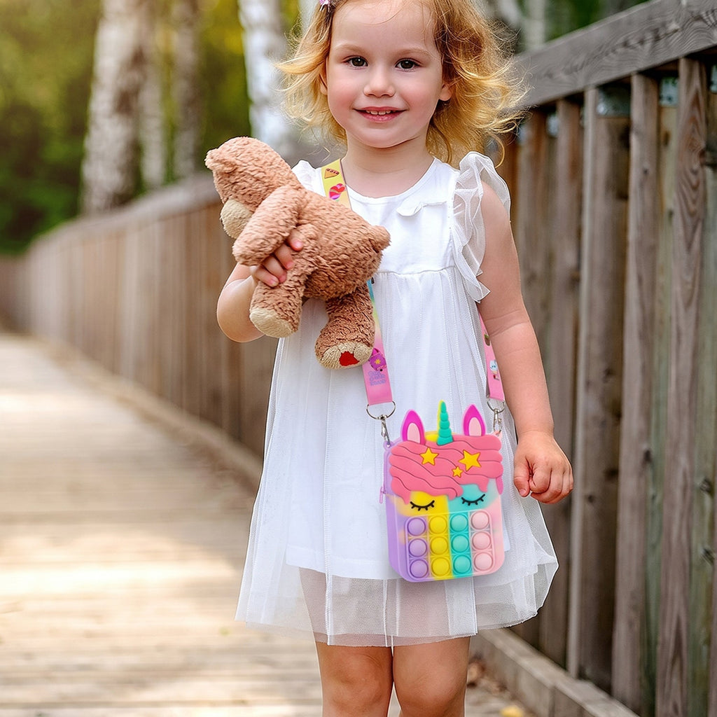 Durable silicone kids pop it shoulder bag with spacious interior