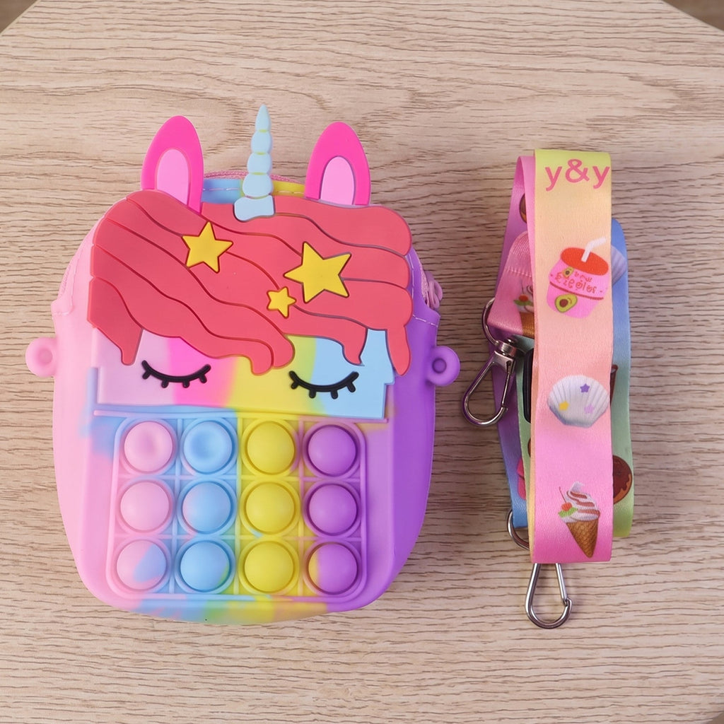Kids wearing colorful pop it shoulder bag as crossbody for outings