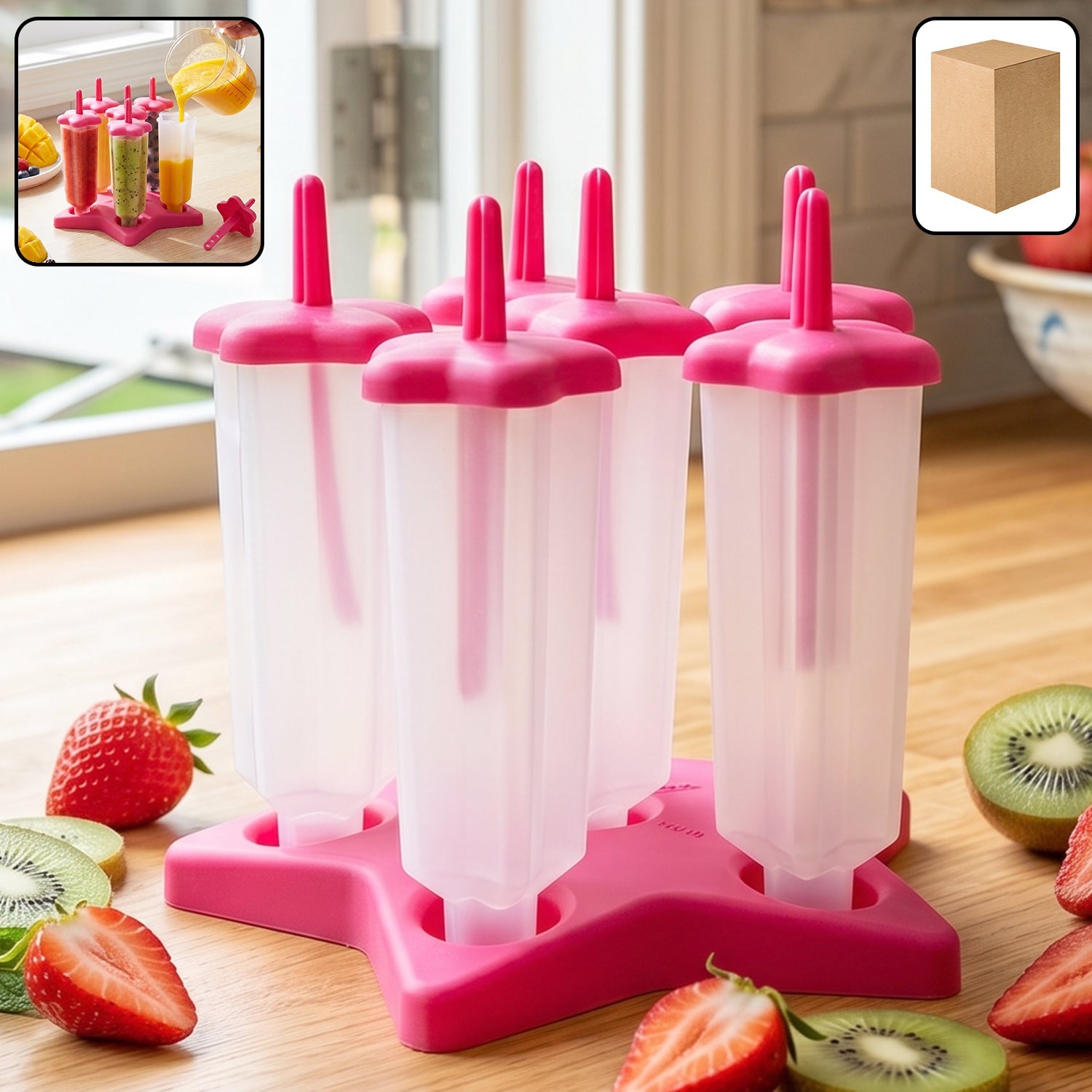 Set of 6 BPA-free plastic ice cream molds with lids and handles for homemade popsicles