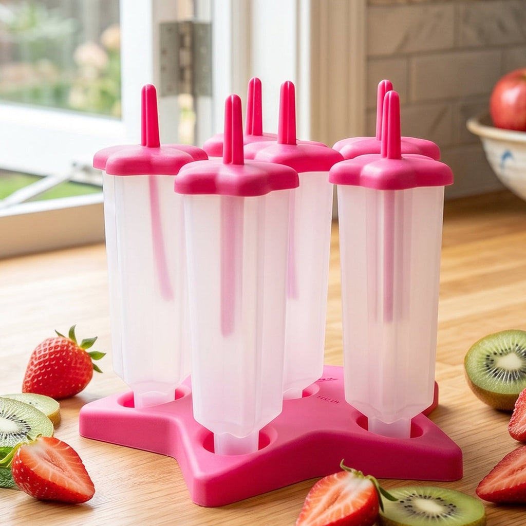 Reusable BPA-free plastic ice cream molds with lids and iron handles for easy use