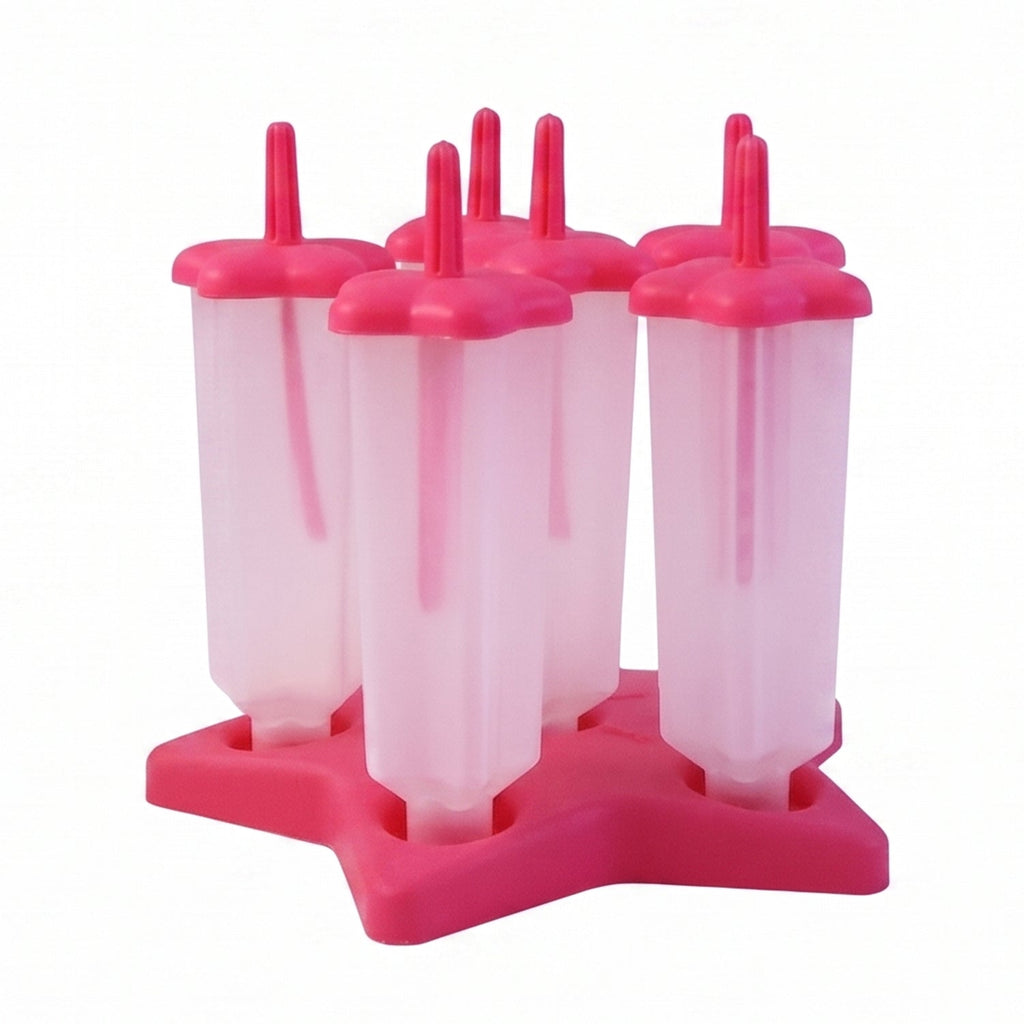 Frozen colorful popsicles made with BPA-free plastic ice cream molds on table