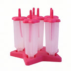 Frozen colorful popsicles made with BPA-free plastic ice cream molds on table
