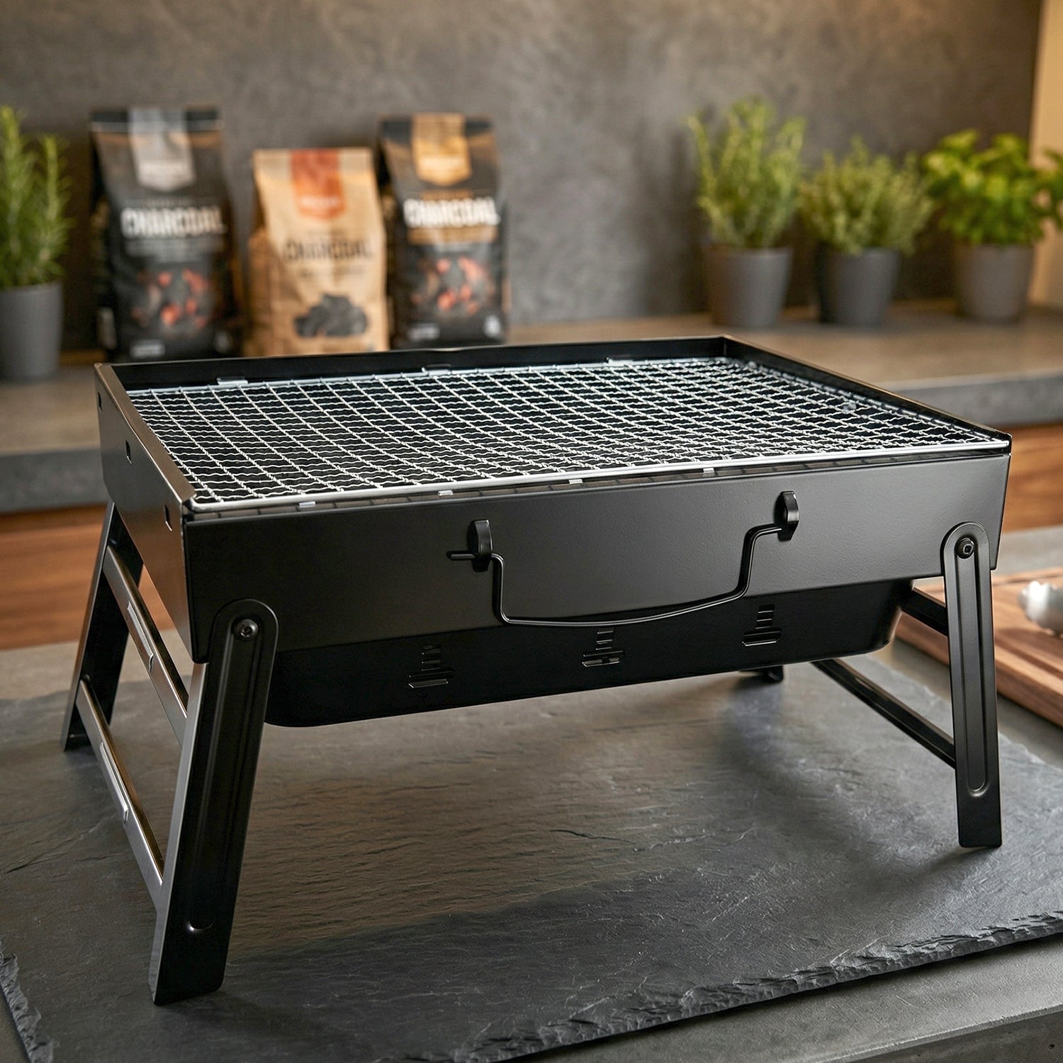 Compact camping barbecue grill for outdoor activities