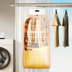 Portable electric clothes dryer drying garments in hot air circulation