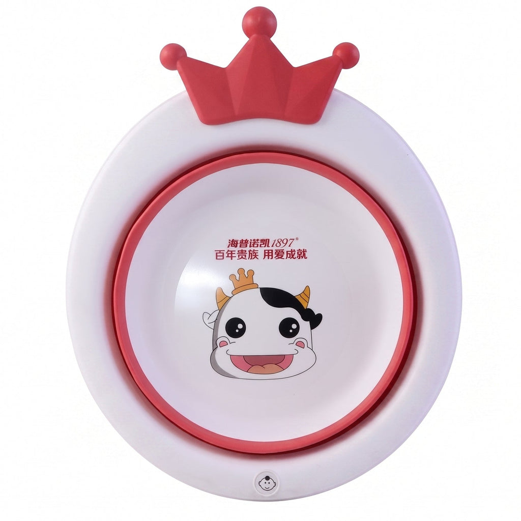 Side view of foldable baby bathtub with cute crown design