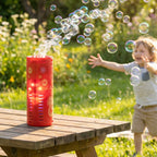 Kids bubble machine toy with colorful LED lights for playful enjoyment