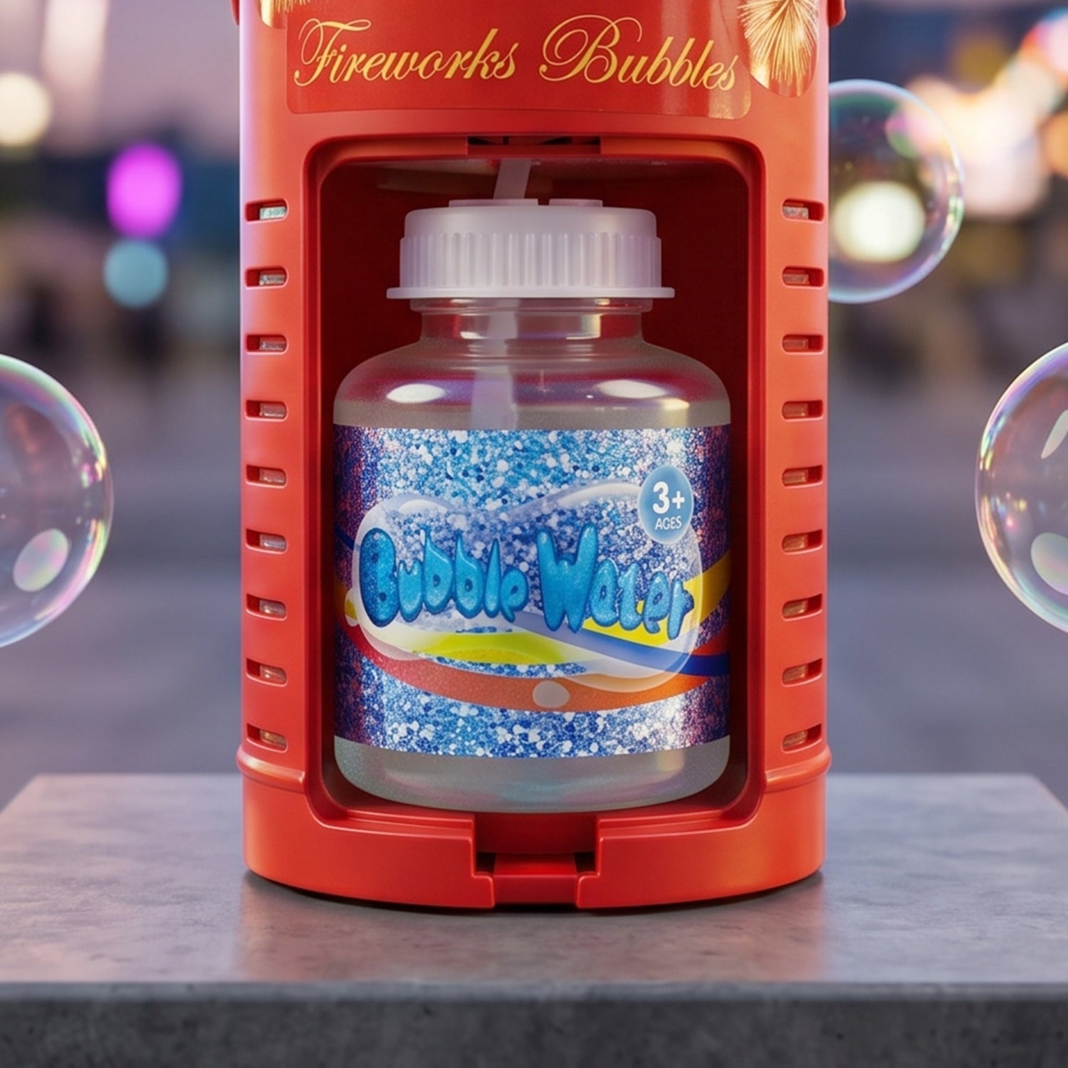 Battery operated bubble machine with vibrant LED lights for kids
