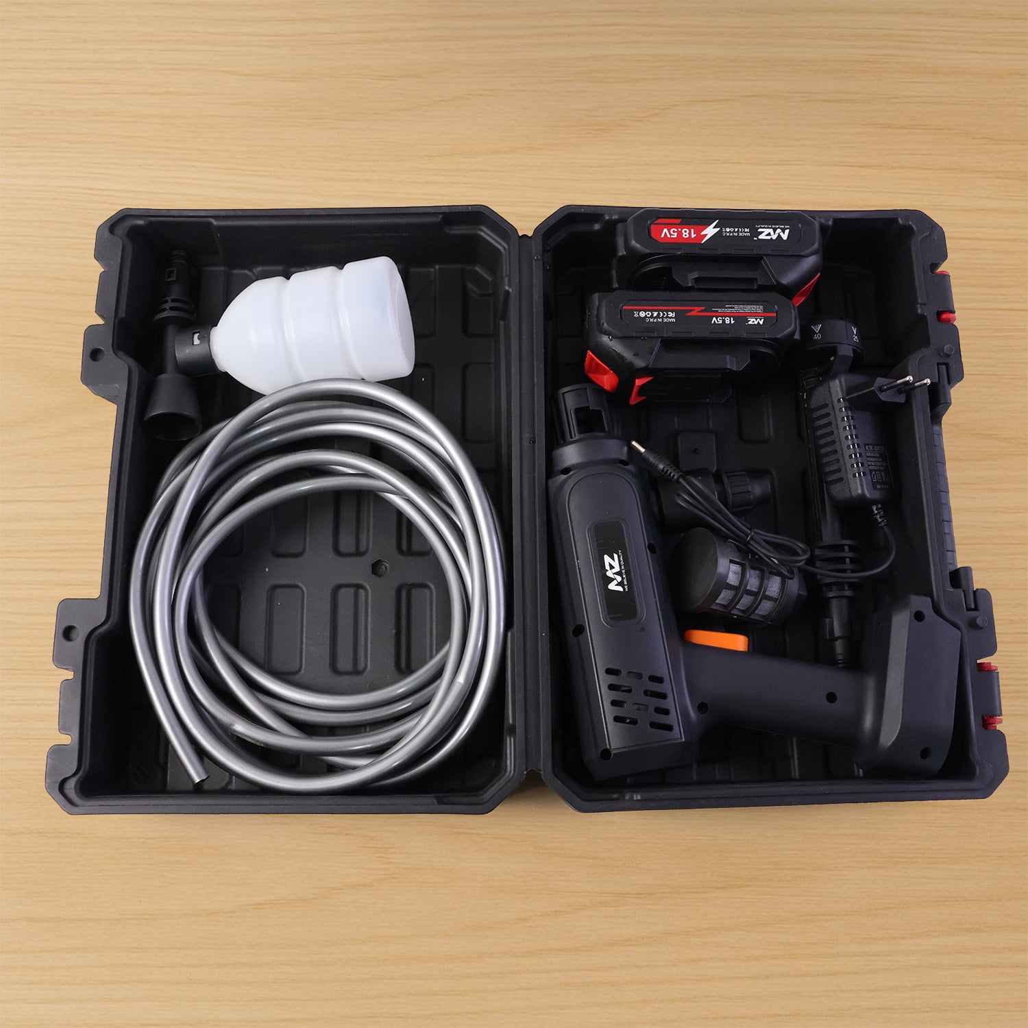 Outdoor cleaning spray gun with long flexible hose and multi-mode nozzle